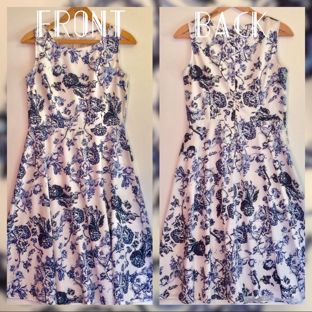Lightweight Blue & White Floral Summer Dress -S-